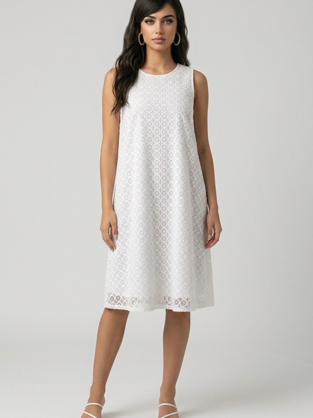 Nanette Lepore White Eyelet Sleeveless A-Line Midi Dress
